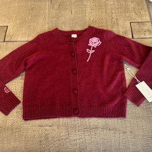 Joie Red Wool Blend Rose Embroidered Cardigan Sweater Love Sleeve Size M